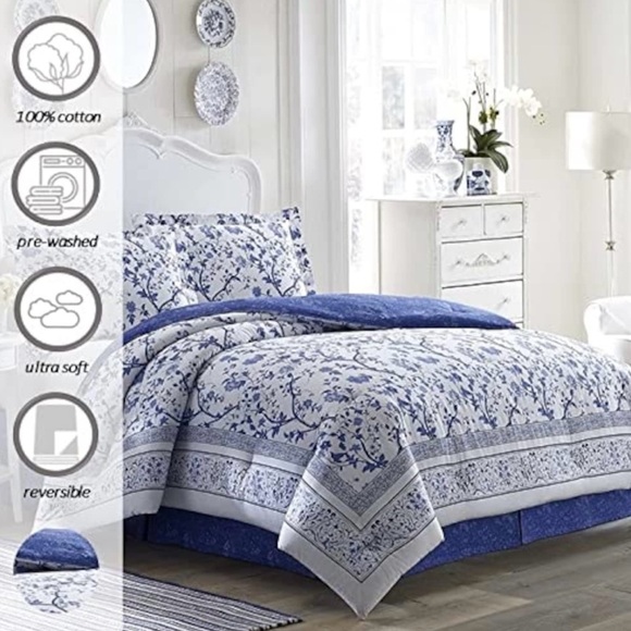 Laura Ashley Charlotte Blue Cotton Duvet Cover Set Blue Twin - Picture 4 of 7